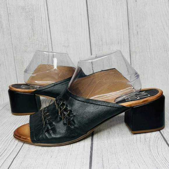 Miz Mooz Black Leather Slide Heeled Sandals‎ Briar Size 42 Wide - Picture 1 of 9